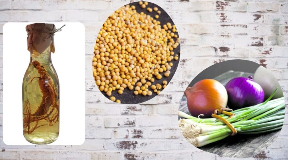 Remedios caseros para aumentar la potencia tintura de ginseng, semillas de mostaza y cebollas. 